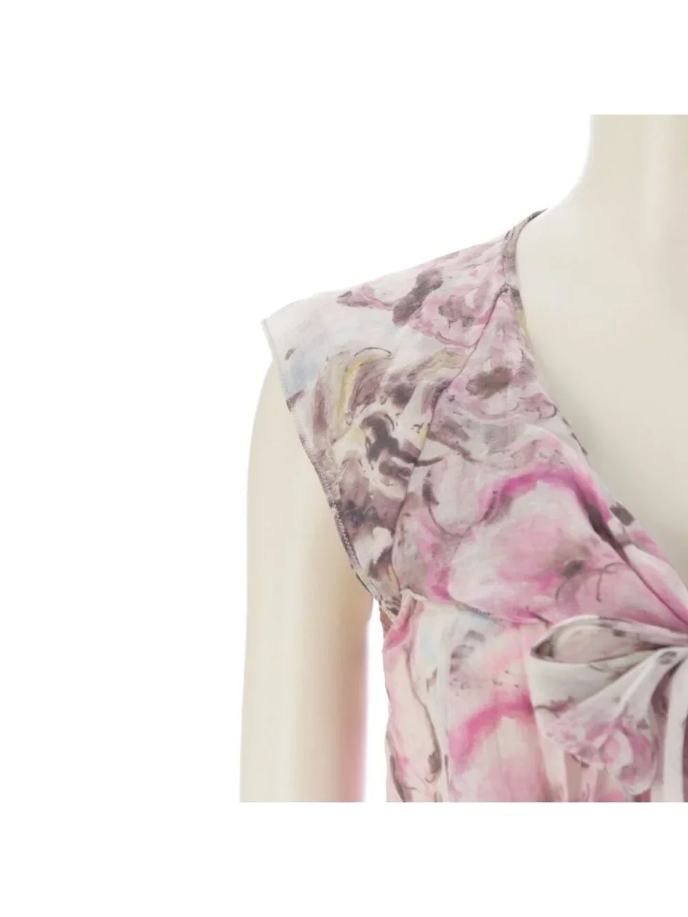 Chanel 09P Camellia Cotton Bow Tie Sleeveless Blouse Top Pink White Yellow 38